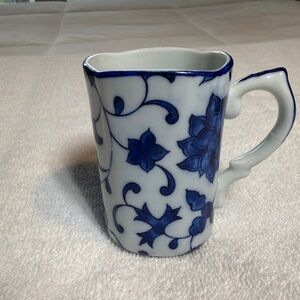 Takahashi Blue Floral Porcelain Mug hand painted Phoenix pattern Japan
